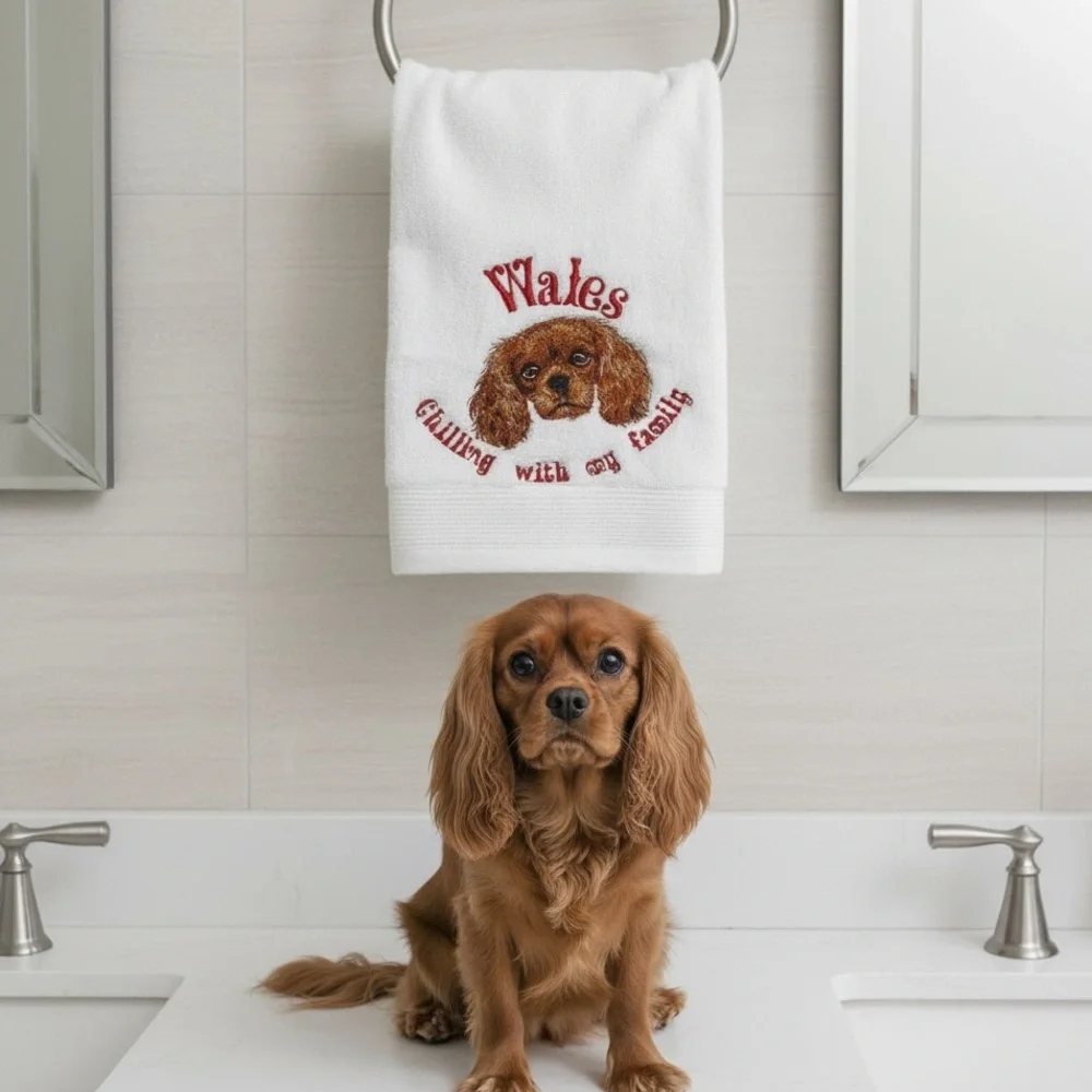 Hand Spaniel Personalized Embroidered Towel your pet’s name dog or cat